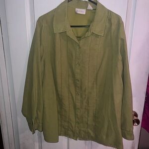 Sage green and teal button up blouses. Sizes 2X and 18. Brushed cotton.